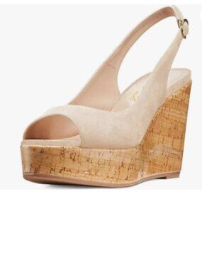 FOWT Beige Peep Toe Slingback Platform Wedge High Heels, Buckle, Open Toe Sandal